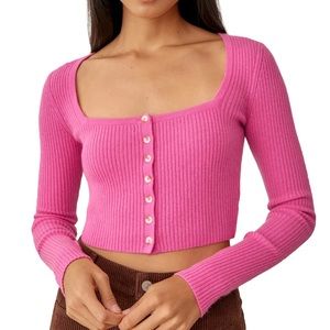Reformation Idina Cashmere Cropped Cardigan Pink